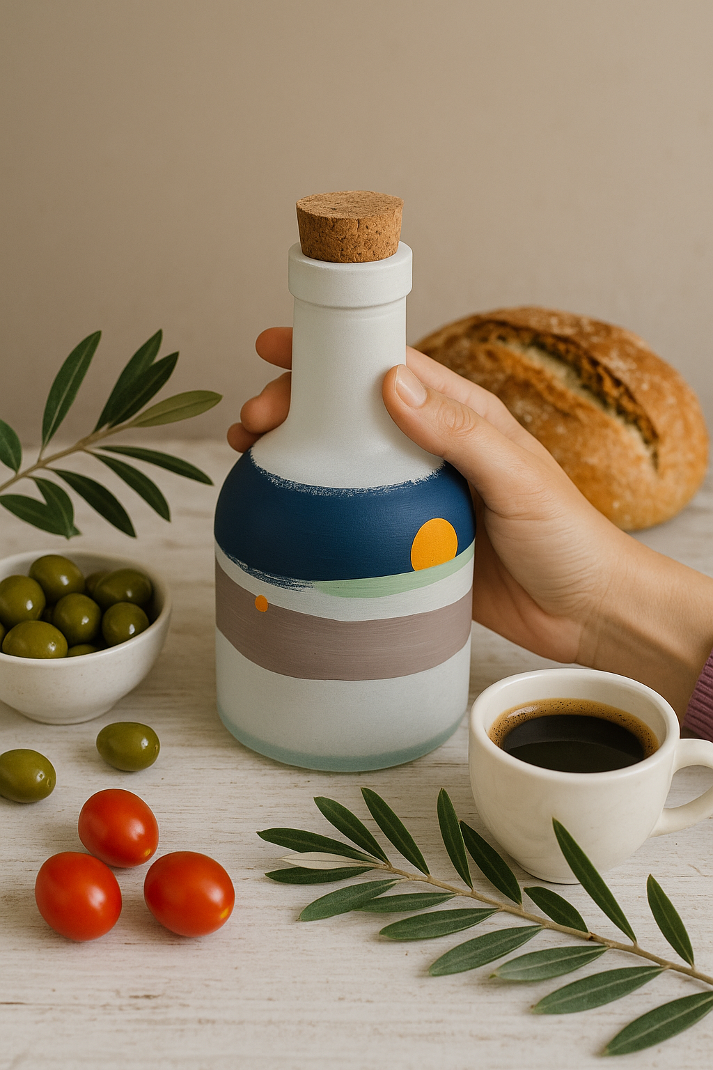 A Lenyugvó napkorong olajtartó üveg asztali bemutatója - Mediterrán fények kollekció