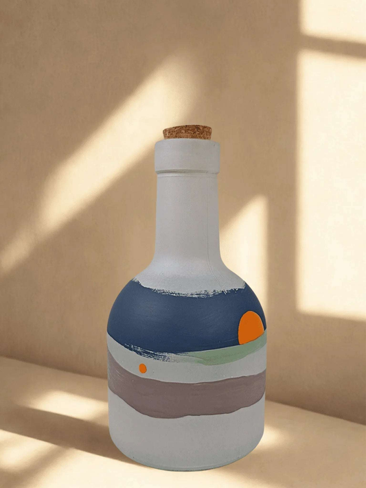 Lenyugvó napkorong - kézzel festett olajtartó üveg a Mediterrán fények kollekcióból