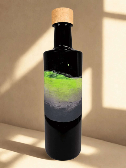 Zöld ébredés - kézzel festett olajtartó üveg a Mediterrán horizont kollekcióból