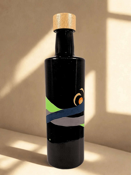 Zöld ösvény - kézzel festett olajtartó üveg a Mediterrán horizont kollekcióból